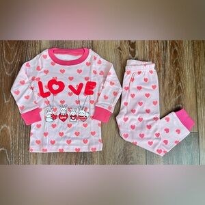 Baby Girl Pink Heart Bunny Long Sleeve 100% Cotton Pajama Set Size 18-24 Months